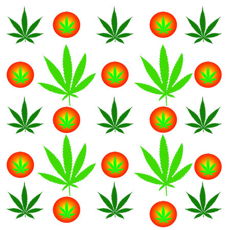 A Marijuana Christmas background design isolated on white with Christmas balls and Marijuana leafs isolated on white on it.の写真素材