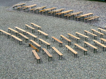 Wooden Benches Waiting for Visitorsの写真素材
