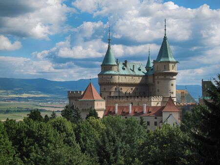 Bojnice, Slovakia - July 6, 2011: Panorama of Beautiful Bojnice Castle in Slovakiaのeditorial素材