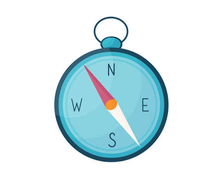 Vector illustration of a vintage blue compass. Retro compass in cartoon style. Isolated on white backgroundのイラスト素材