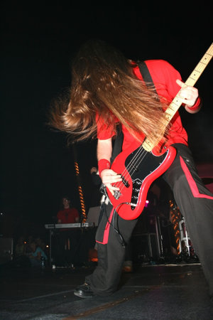 LIMASSOL,CYPRUS-JUNE 7:Bassist Alexey Kolyukhov of Russian heavy metal band Kolizey plays in...