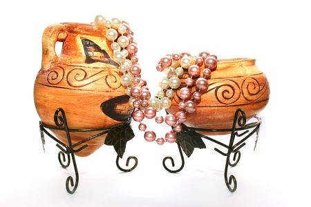 Cyprus vases with necklaces  isolated on white background.の写真素材