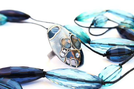 Necklace and ring  isolated on white background.の写真素材