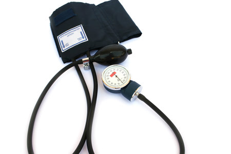 Modern digital blood pressure measurement   isolated on white background.
