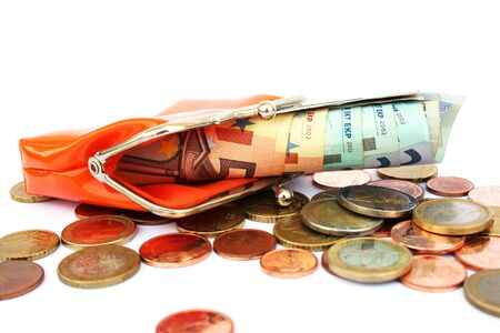 Money in wallet isolated on white background.の写真素材