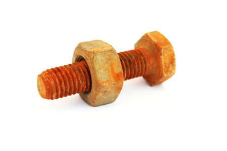 Rusty nut and bolt isolated on white background.の写真素材