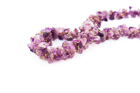 Amethyst necklace isolated on white background.の写真素材