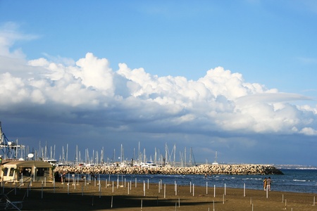 Larnaca empty beach in Cyprus.の写真素材