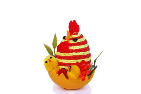 Easter setting with hen, chicken and egg.の写真素材