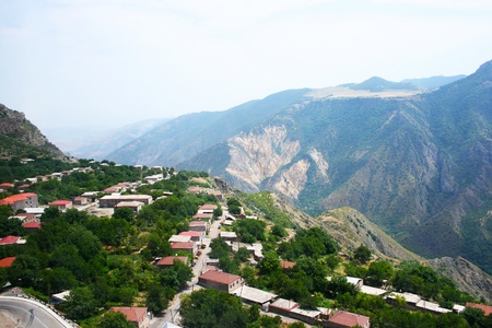 Mountain village Halidzor view fron altitude in Armenia の写真素材