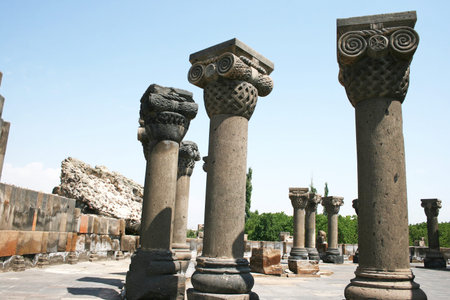 The 7th century Zvartnots Cathedral ruins in  Armenia.