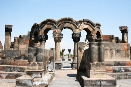 The 7th century Zvartnots Cathedral ruins in  Armenia.の写真素材
