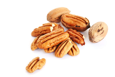 Pecan nuts isolated on white  background.の写真素材