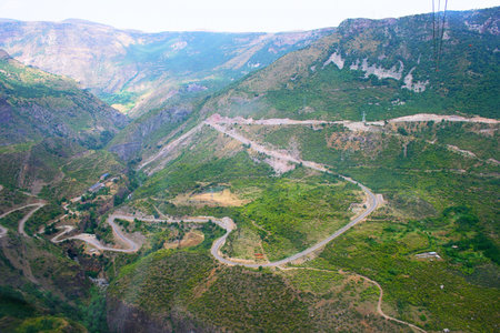 Mountains view fron ropeway altitude in Armenia.