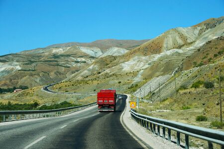 Mountain road  with truck and cars in Turkey.の写真素材