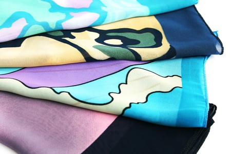 Colorful scarfs on white background.の写真素材