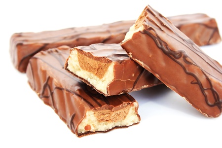 Chocolate bars isolated on white background の写真素材