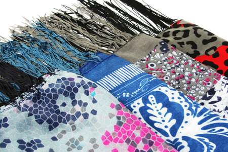 Colorful stylish scarfs isolated on white background 
