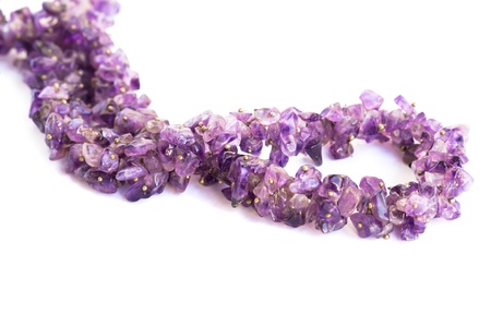 Amethyst necklace isolated on white background.の写真素材