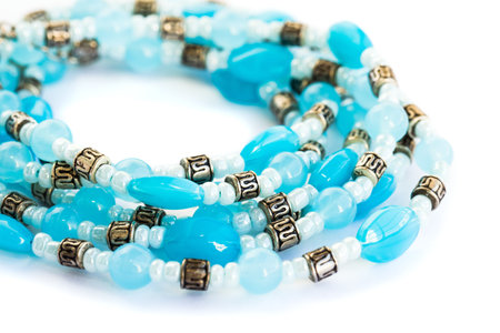 Necklace with blue stones isolated on white background.の写真素材