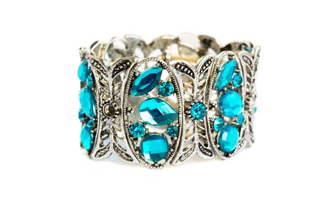 Bracelet with blue stones isolated on white background.の写真素材