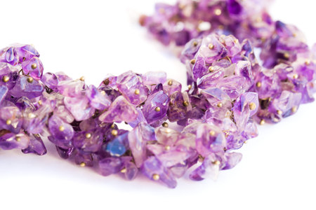Amethyst necklace isolated on white background.の写真素材