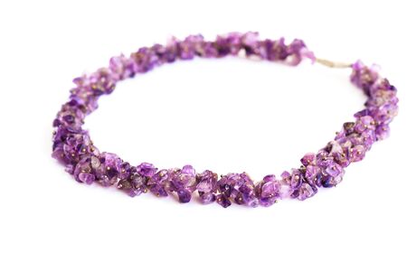 Amethyst necklace isolated on white background.の写真素材