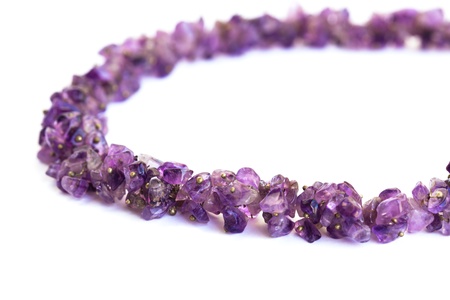 Amethyst necklace isolated on white background.の写真素材