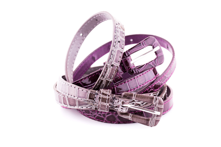Stylish belts isolated on white .の写真素材