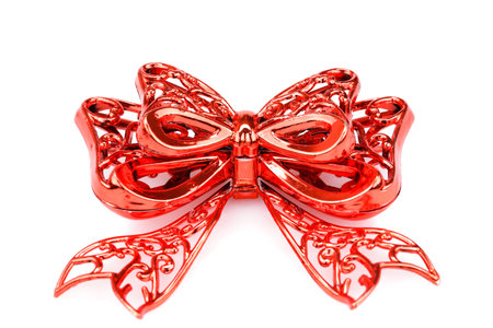 Christmas red ribbon isolated on white background.