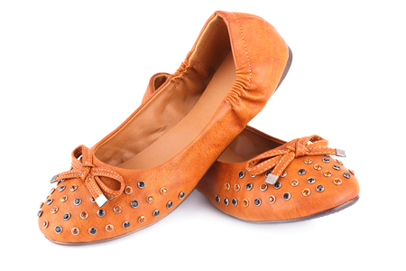 Pair of stylish shoes isolated on white background.の写真素材