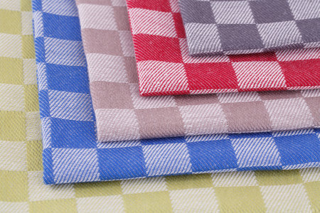 Colorful kitchen towels closeup picture.