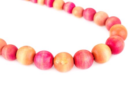Necklace with wooden beads isolated on white background.の写真素材