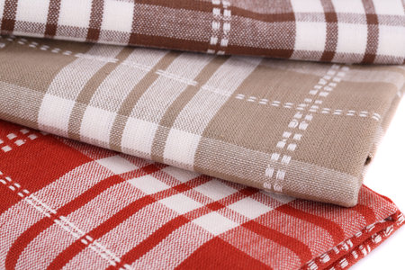 Colorful kitchen towels closeup picture.