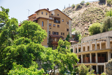Old and new buildings in Kakopetria village, Cyprus.の写真素材