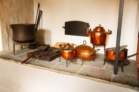 Traditional old house interior at Norsk Folkemuseum in Oslo, Norway.のeditorial素材