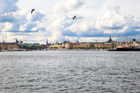 Stockholm old city with boats, view from sea.の写真素材