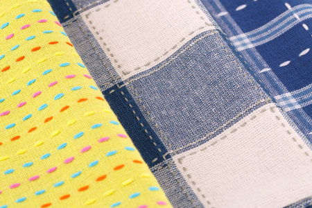 Colorful kitchen towels closeup picture.
