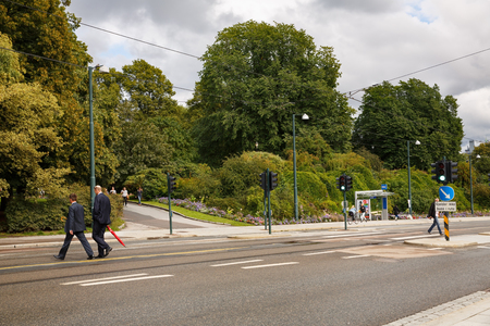 Oslo, Norway-August 14, 2014 - Street with people in Norwegian capital.のeditorial素材