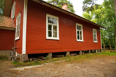 Traditional old house at Skansen, the first open-air museum and zoo, located on the island Djurgarden.の写真素材