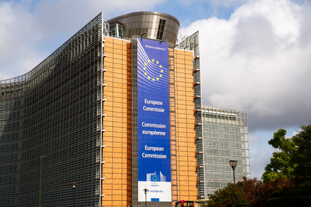 Brussels, Belgium-August 13, 2015- Le Berlaymont - The European Comission modern building in Belgian capital.のeditorial素材