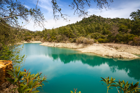 Beautiful Saittas dam with mountains in Cyprus.の写真素材