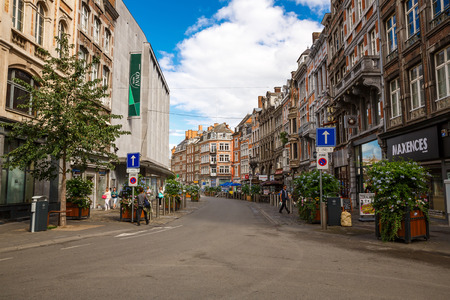 Namur, Belgium - August 24, 2015 - Beautiful street in the old part of Belgian historical city.のeditorial素材