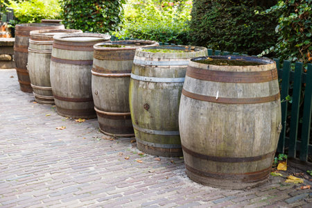 Old wooden barrels in the traditional Dutch village.