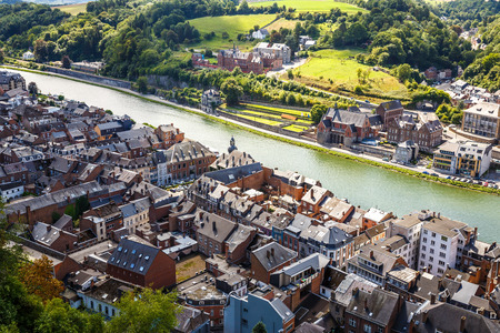 Dinant, Belgium - The houses on the coast of Meuse river in Belgian old city.の写真素材