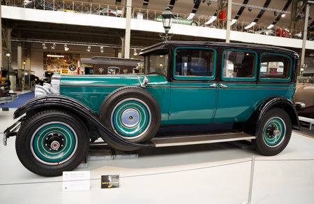 Brussels, Belgium - August 25, 2015 - Autoworld Museum, old cars collection showing the history of...