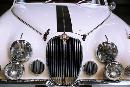 Brussels, Belgium - August 25, 2015 - Autoworld Museum, old cars collection showing the history of automobiles from the beginnings.のeditorial素材