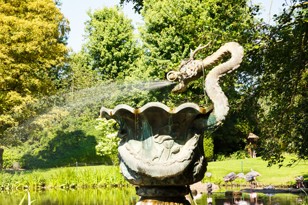 Dragon fountain in Hagenbeck zoo in Hamburg, Germany.の写真素材