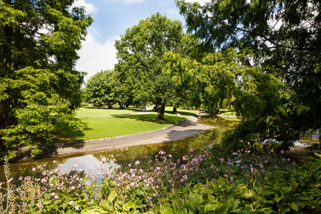 Hamburg, Germany - August 16, 2016 - View of the Planten un Blomen Park, the popular relaxing and sporting place.のeditorial素材