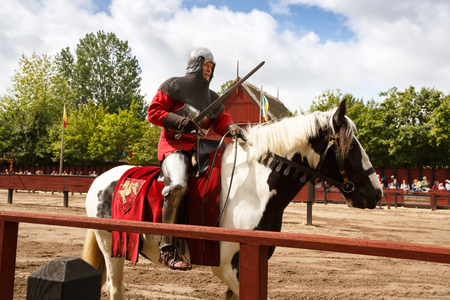 Sundby Lolland, Denmark - August 21, 2017 - The medieval knights tournament in The Middle Ages Center, the experimental living history museum.のeditorial素材